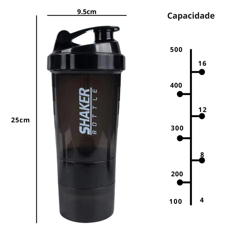 Garrafa Shaker 3 em 1 - Misture, Armazene e Hidrate com Eficiência