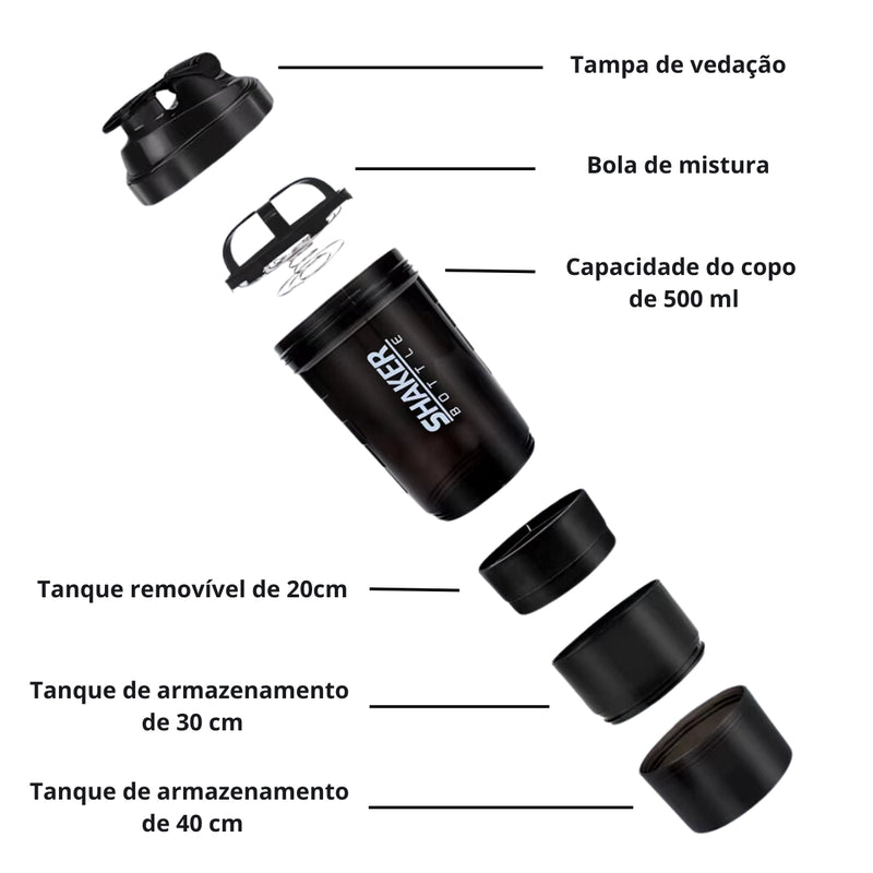 Garrafa Shaker 3 em 1 - Misture, Armazene e Hidrate com Eficiência